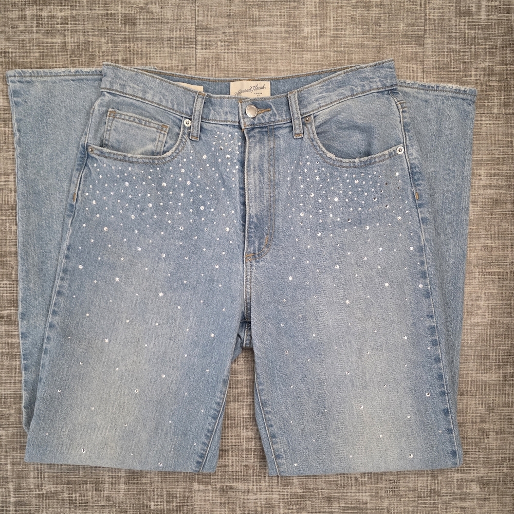 Universal Thread High-Rise 90s Straight Jeans - Rhinestone Embellished - Size 8R